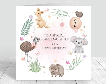 Carte d'anniversaire animaux personnalisée faite main premier anniversaire pour filles Carte de voeux animaux pour fille petite fille soeur, nièce 3-4 998