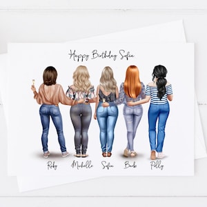 Womens Personalised Birthday Card Girl Group Women's Handmade Denim 18th 21st 30th 40th 50th Large Card Women's for her Friend Any age 1700