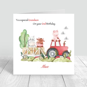 Cartão de aniversário personalizado para meninos, trator artesanal, primeiro 2º 3º 4º cartão de aniversário para irmão, filho, neto, sobrinho, 5º, 6º e 8º