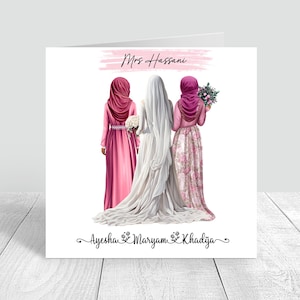 Gepersonaliseerde moslimvrouwen trouwdag kaart, gefeliciteerd moslim, hoofddoek/hijab tulbanden beste vriend zus, bruidsmeisje bruidsmeisje 950