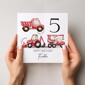 Personalised Boys Digger birthday card, Red Construction Card, Grandson Nephew Son Construction Card for Boys 1st 2nd 3rd 4th 5th 1804