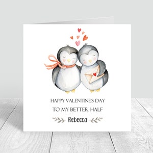 Gepersonaliseerde Happy Valentine's Day Card Penguin Love Card Vriendin Cadeau voor vrouwen mannen vriendje vrouw 813