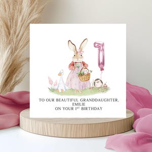 Carte d'anniversaire personnalisée pour filles, carte d'anniversaire pour filles, lapin et canard, carte de voeux joyeux anniversaire petite-fille nièce 1610