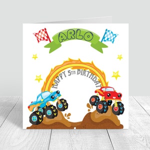 Gepersonaliseerde jongens Monster Trucks verjaardagskaart Handgemaakte 5e verjaardagskaart voor broer zoon kleinzoon neef 5e 6e 7e 8e verjaardag