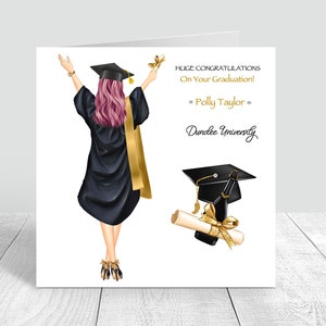 Carte de vœux faite main pour femme | Personnalisé | Cadeaux de félicitations pour l'obtention du diplôme PERSONNALISATION DES CHEVEUX 131