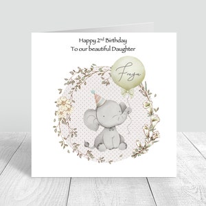 Cartão de aniversário personalizado de elefante para meninas, feito à mão, primeiro aniversário, cartão de felicitações para filha, neta, sobrinha, irmã, amigo 959