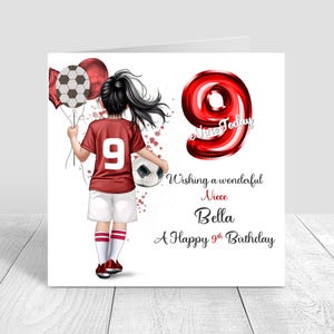 Girls Personalised Football Birthday Card,Birthday Soccer Card, Greeting Card,red football Kit Birthday Card,Daughter 5th 6th 8th 12th 1818