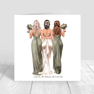 Personalised Wedding Day Card for Best Friend Sister cousin, Happy Wedding Day Bridesmaids, Maid of Honour Bestie Bridesmaid Dresses 1574