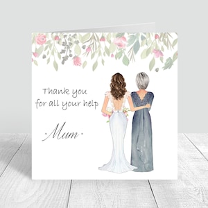 Obrigado mãe cartão feito à mão dia do casamento/sogra/cabelo personalizável/cartão de noiva e mãe
