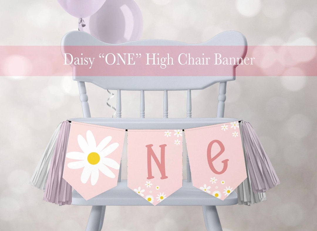 Daisy Birthday Banner High Chair Banner, Floral 1st First Birthday Pink ...