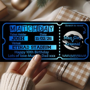 Personalised Football Matchday Ticket Gift  • Scratch Reveal Voucher • Kids Birthday Football Present •  Boys Football Surprise