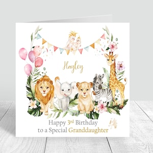 1er 2e 3e 4e anniversaire carte personnalisée animaux sauvages filles carte d'anniversaire carte de voeux joyeux anniversaire fille petite-fille nièce 321