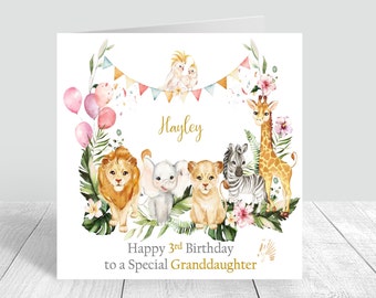 Personalised 1st 2nd 3rd 4th Birthday Card Wild Animals Girls Birthday Card Greeting Card Happy Birthday Daughter Granddaughter Niece 321