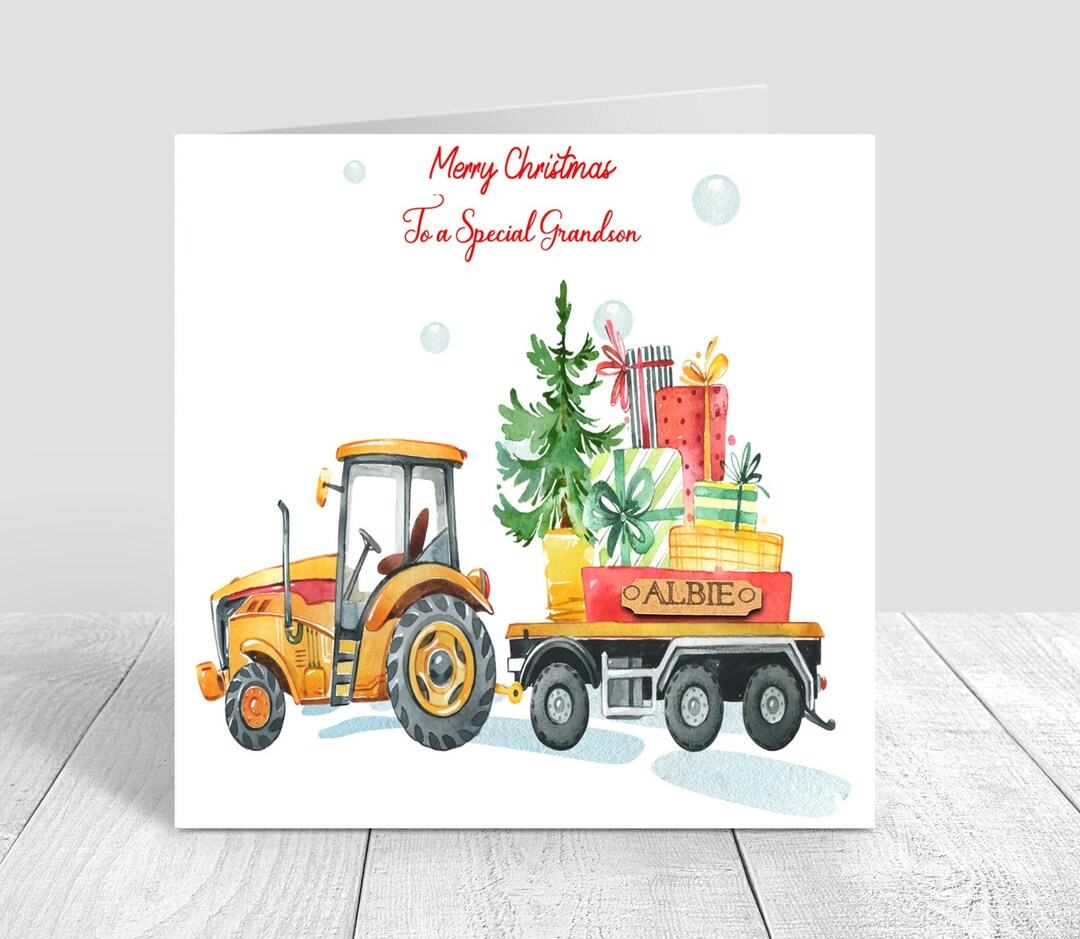 Christmas Tractor Boys Christmas Card Handmade & Personalised Grandson