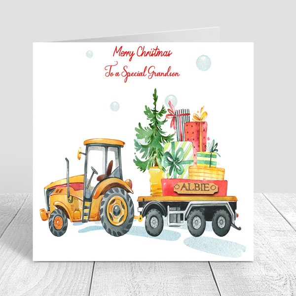 Christmas Tractor Boys Christmas Card Handmade & Personalised Grandson/ Son / Nephew / Great Grandson / Godson 318