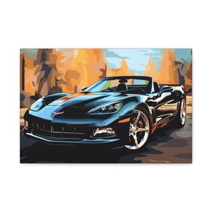 Canvas Print, Abstract 2004 Black Corvette Art, Wall Art Decor, Home Decor, Gift for Car Enthusiasts, Vintage Car Poster