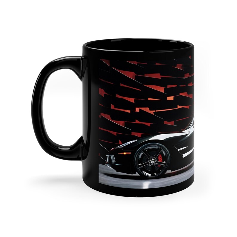Black C4 Corvette Art Mug Classic Car Enthusiast Gift 11oz Black Mug