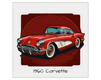 1960 Red Corvette Square Vinyl Stickers