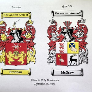 Wedding Coat of Arms, Wedding Gifts, Personalized Gifts, Family Crest, Personalized Crests, Gift for Bride and Groom, Anniversary Gifts