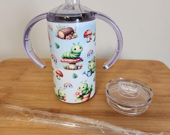 12 Oz Sippy Cup Set, Sippy Cup with handles, Lid with Handle, Steel Sippy Cup, Toddler Water Bottle, Kid Tumbler, Caterpillars, Insects