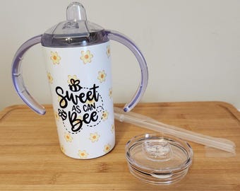 12 Oz Sippy Cup for Kids, Sippy Cup with handles, Lid with Handle, Steel Sippy Cup, Toddler Water Bottle, Kid Tumbler, Bees, Sweet, Honey