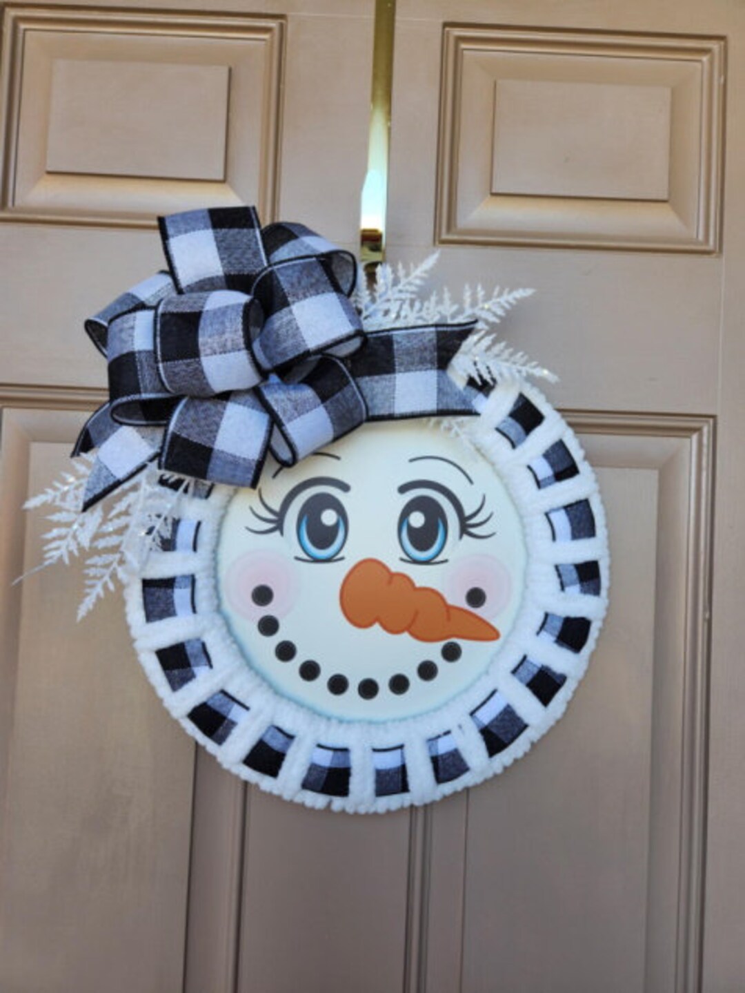 Yarn and Ribbon Door Hanger, Winter Wreath, Merry Christmas, Holiday ...