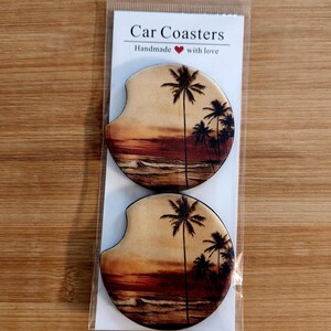 Vintage Palm Tree Sunset Car Coasters, Set of 2 Car Coasters, Car Accessories, Cup Holder Coasters, Neoprene, Sunset, Palm Trees, Vintage