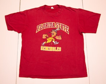 Vtg Florida State SEMINOLES University NCAA team t-shirt rossa di SuperShirts e made in USA, sz uomo X-Large o Large - Distressed