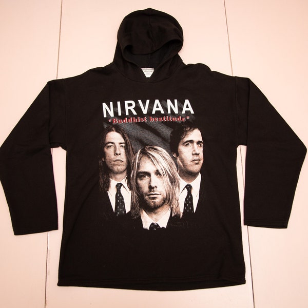 Regular Fit Pullover Nirvana Nevermind Smiley Face Hoodie - Black
