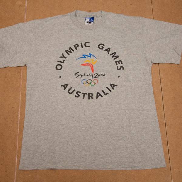 Vtg Olympic Games SYDNEY 2000 Australia grey t-shirt, by BONDS Acme merchandising, made in Australia, 1996 tm, sz men's Large