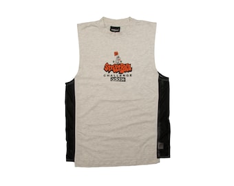 Vtg ADIDAS 1996 Streetball Challenge grey-black mock neck sleeveless basketball singlet tank top t-shirt, made in Portugal, sz men's Large