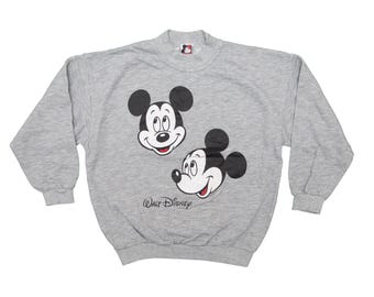 Vtg Walt Disney Mickey Mouse double sided design grey pullover sweatshirt, made in Hong Kong, sz fit women's Small