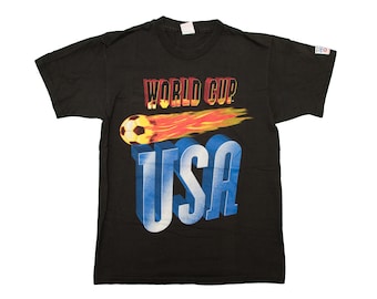 Vtg & rare World Cup USA 94 soccer/football single stitch black t-shirt on 1. FC Giant tag, sz fit men's Large/Medium