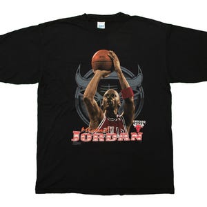 Michael JORDAN Chicago Bulls NBA-basketbal Salem Sportswear 1991 zwart T-shirt met enkele steek, made in USA, maat X-Large heren