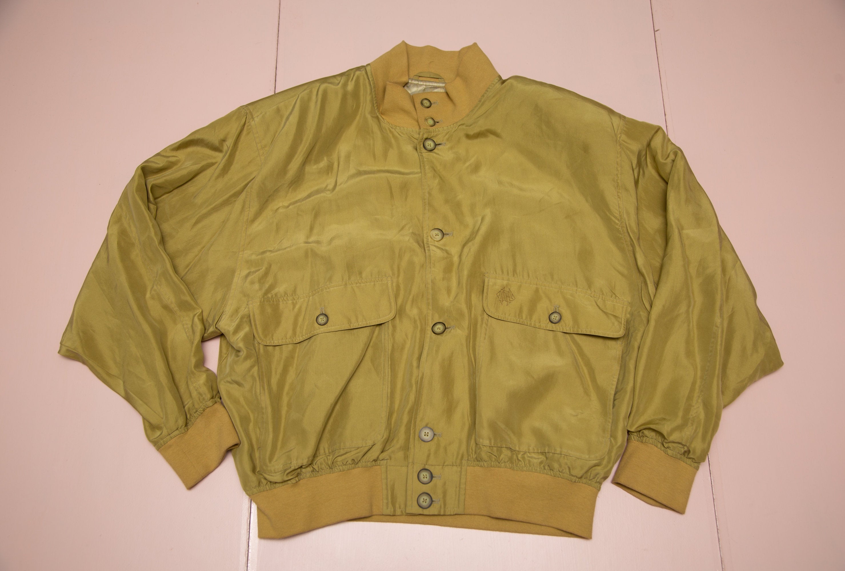 Paris Bomberjacke, Seide gr 80er Vtg grünliche HECHTER Daniel Schulterpolstern, Herren mit XX-Large X-Large oder