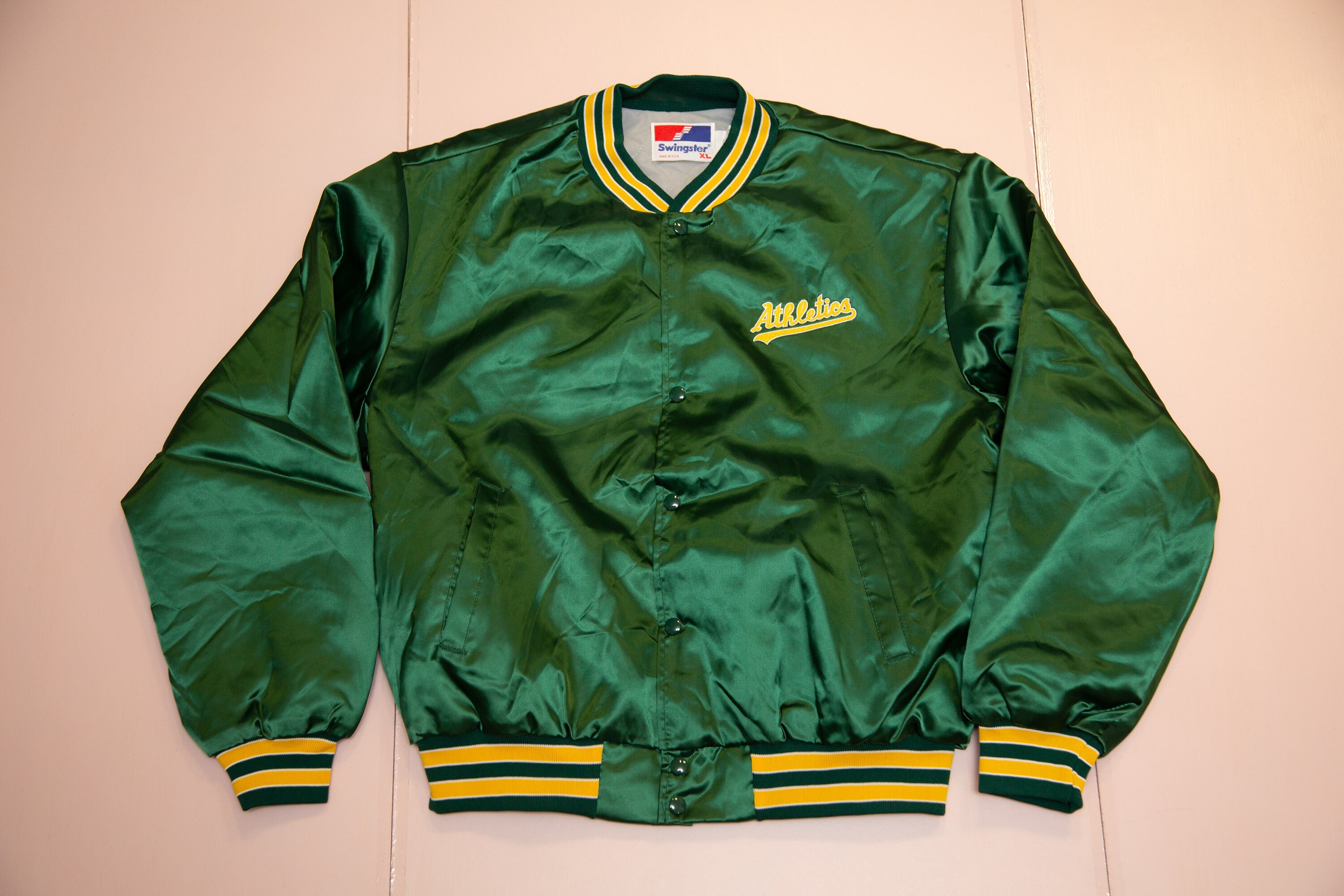 Vtg Swingster OAKLAND ATHLETICS Green Satin Jacket, MLB Baseball 