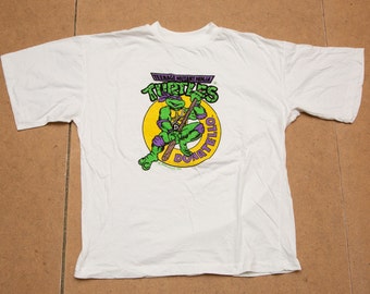 Vtg & rare TMNT Teenage Mutant Ninja Turtles Donatello 1990 Mirage Studios single stitch white t-shirt, sz women's Medium or Youth 12