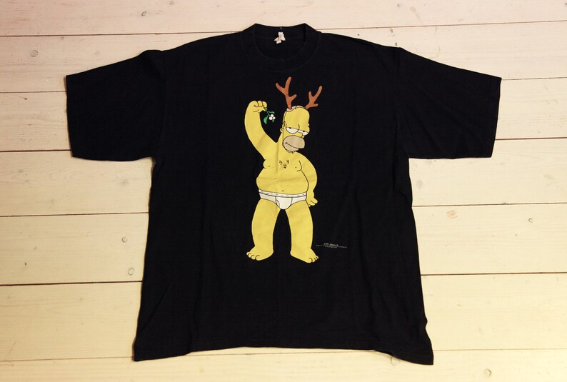 Vtg 1998 The Simpsons HOMER Simpson naked under mistletoe black graphic tee men/'s M as medium