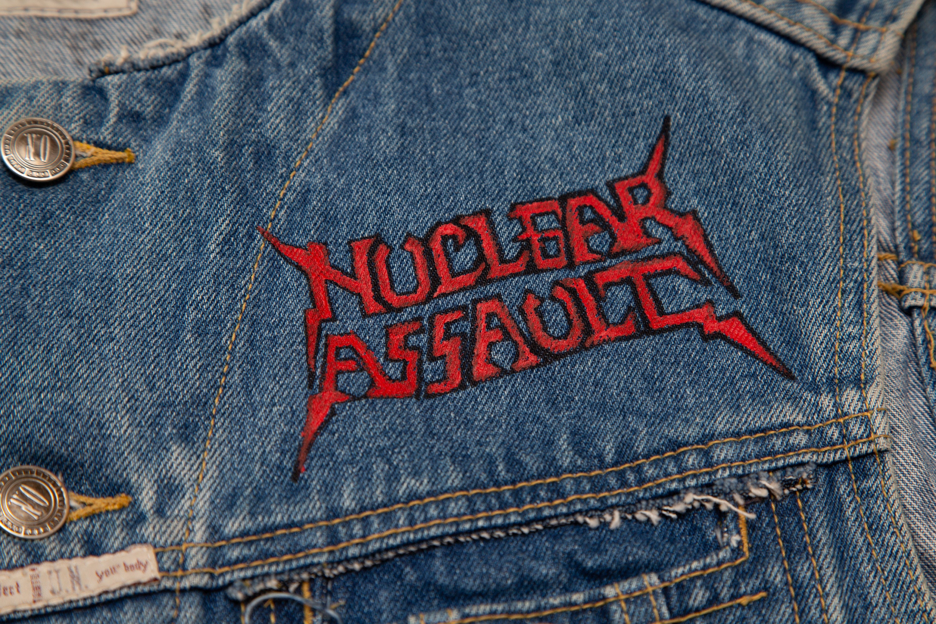 Vtg 80/90's Rare Trash Metal Music Denim Vest With Hand