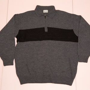vtg JOOP! grey pullover sweater, quarter exclamation mark zipper, Made in Germany, merino wool and acrylic, sz men&#39;s 50 or L as large