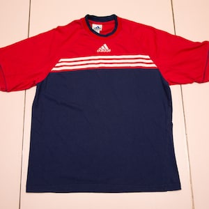 Vtg ADIDAS 90&#39;s red-blue essential t-shirt, sz men&#39;s Large
