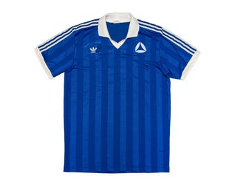 Camisa de futebol vintage e rara da ADIDAS dos anos 80, número 31, azul, fabricada na Finlândia, tamanho G masculino.