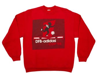 Vtg ADIDAS DFB-Adidas Cup '95 Crew Germany soccer/football theme red pullover sweatshirt, sz fit men's Medium