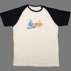 Vtg & rare FINAL FANTASY X role-playing fantasy 2001 video game black sleeves white t-shirt, designed in Great Britain, sz men&#39;s Large