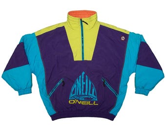 Vtg O'NEILL 90's purple-blue puffer pullover winter jacket, sz fit men's X-Large