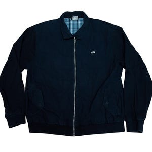 Vtg & rare NIKE Sportswear dark blue harrington or blouson style zipper jacket, small sneaker logo patch, sz men's X-Large