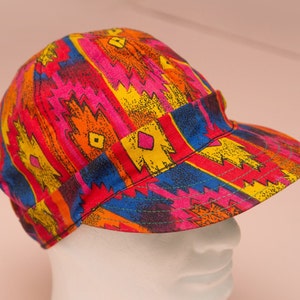 Vtg & rare KROMER Union Made in USA multicolor red-yellow etc aztec pattern cap, size adult 7 1/2 or 60