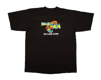 Vtg & rare SPACE JAM "Get Ready To Jam" 1997 Warner Bros Michael Jordan movie black t-shirt, sz men's X-Large