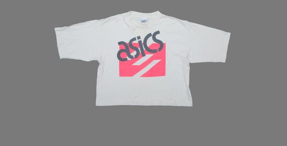 Vtg & Rare ASICS White Single Stitch Crop Top T-shirt, Made in USA