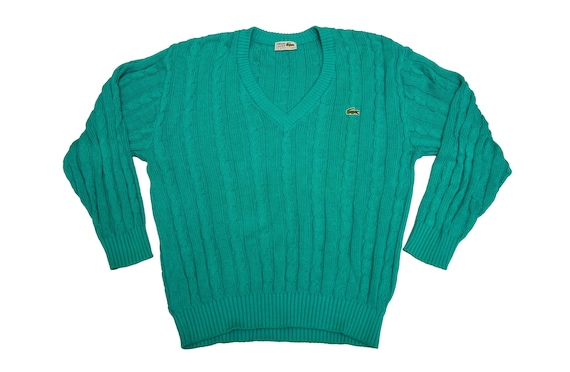 ヴィンテージ シュミーズ LACOSTE 緑がかった青 80年代 ケーブルニット